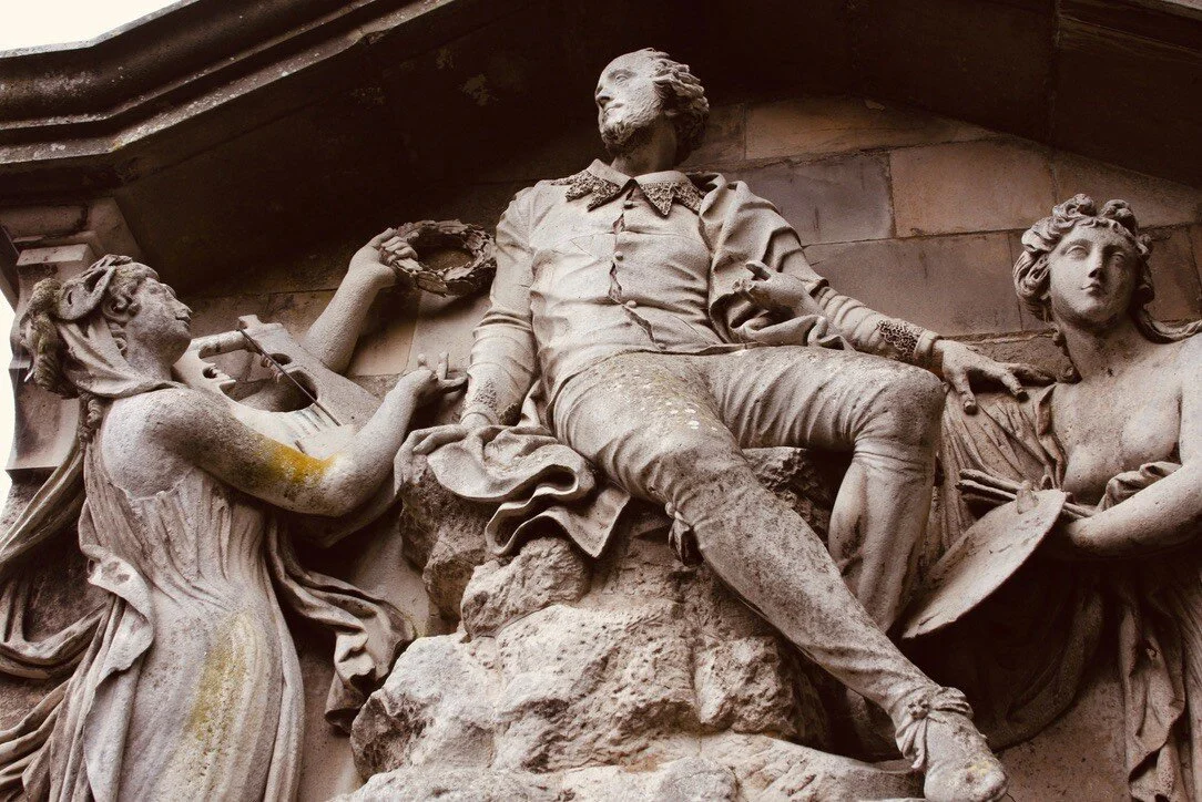 A monument to Shakespeare in his garden.