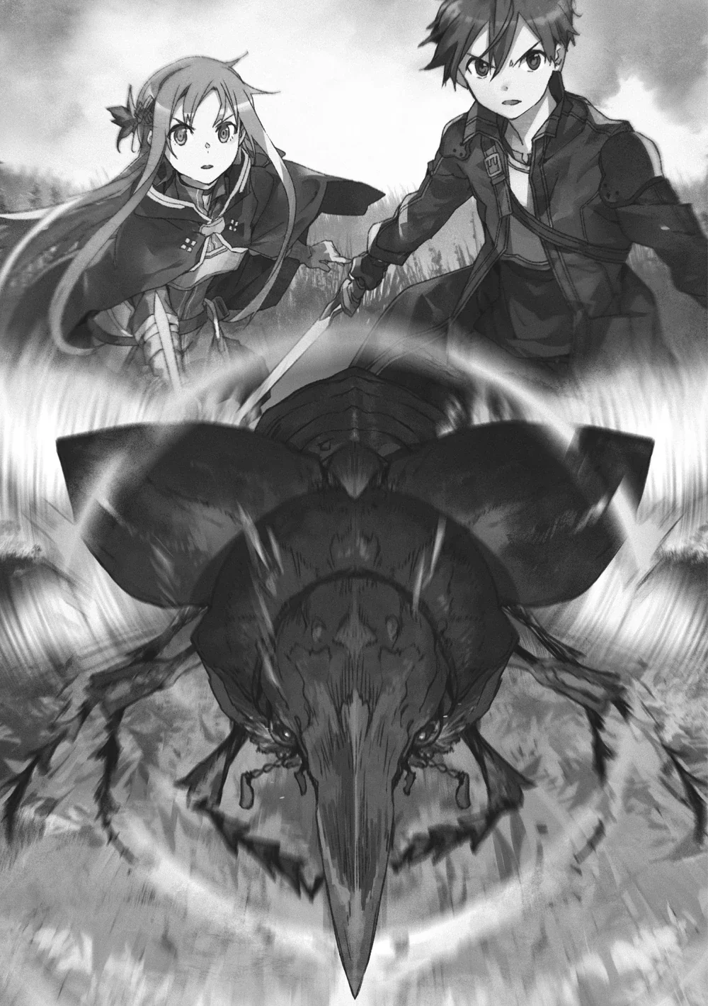 Kirito and Asuna fight monsters