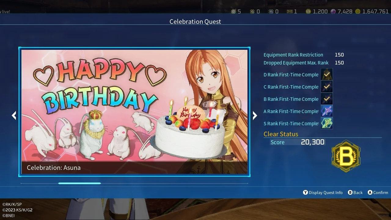 Sword Art Online Fractured Daydream Asuna Celebration Quest