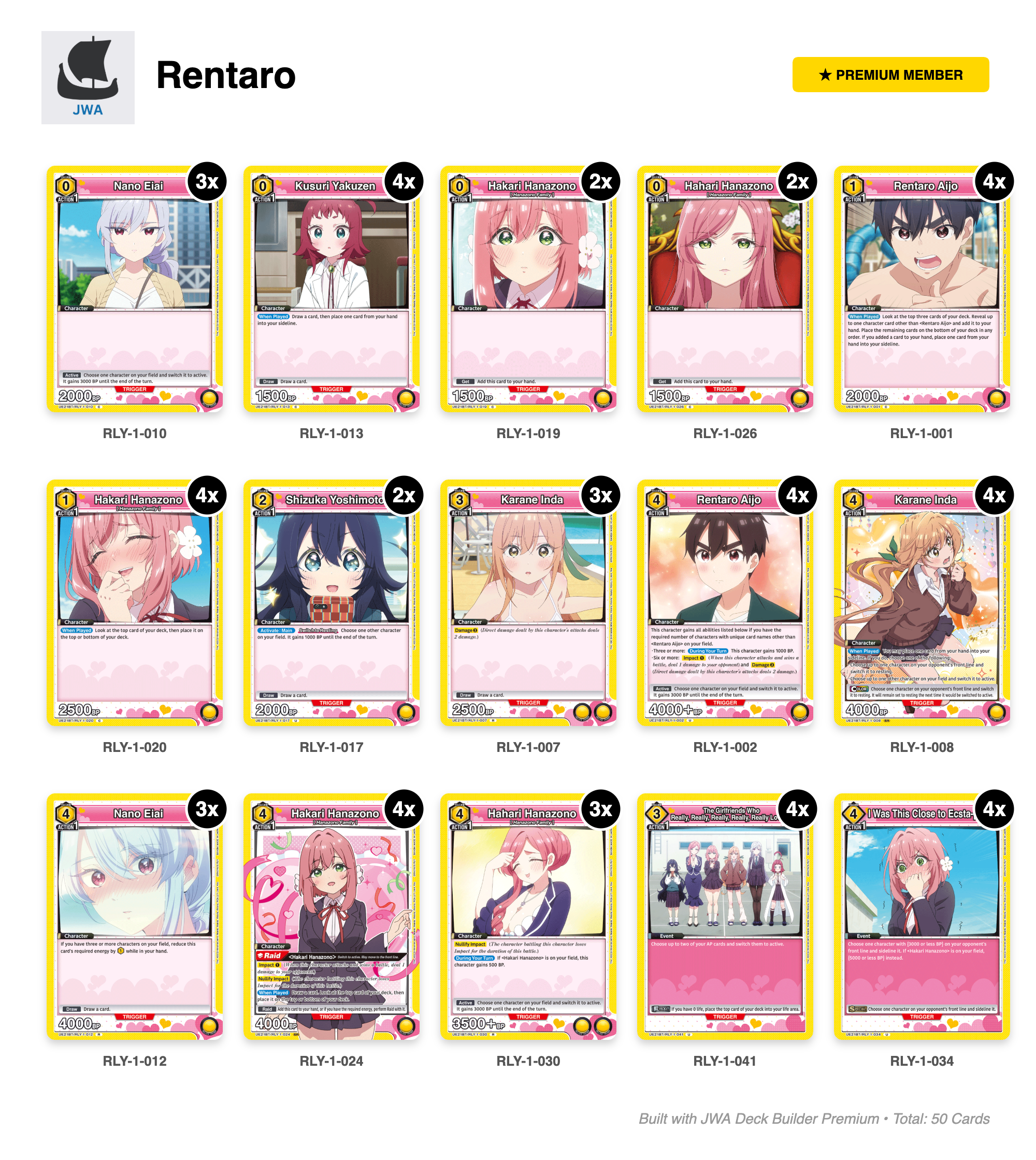 The 100 Girlfriends Who Really, Really, Really, Really, REALLY Love You Deck List