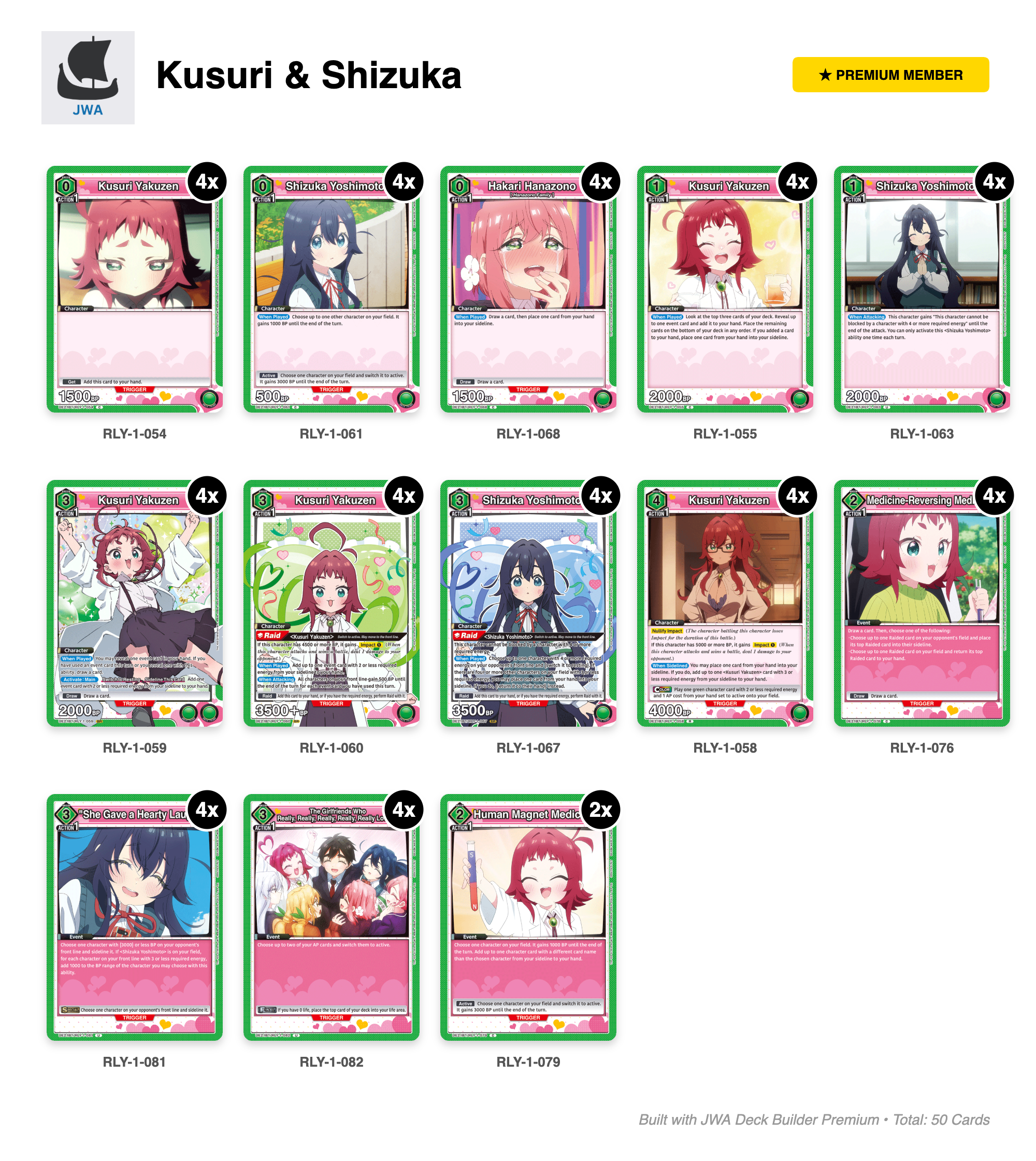 The 100 Girlfriends Who Really, Really, Really, Really, REALLY Love You Deck List