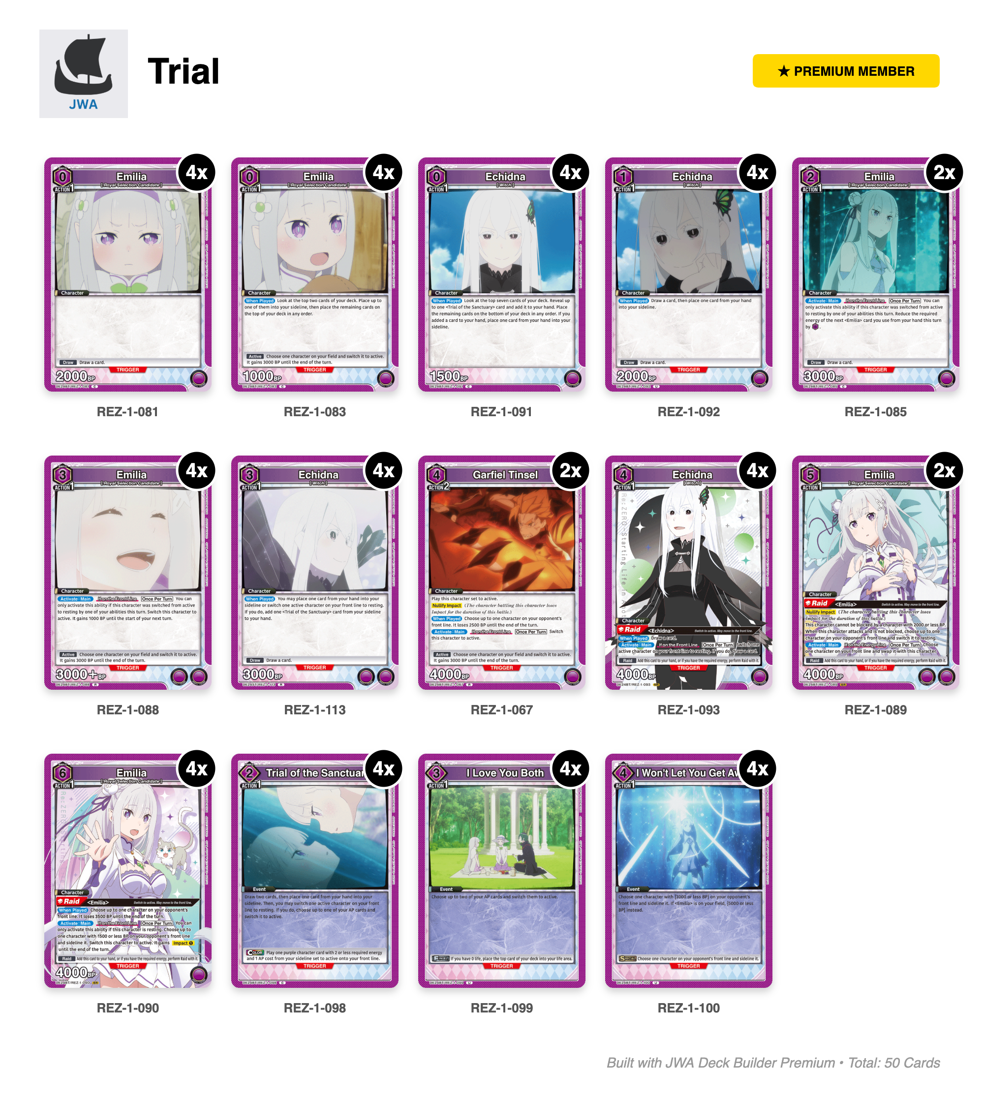 Re:ZERO Deck List