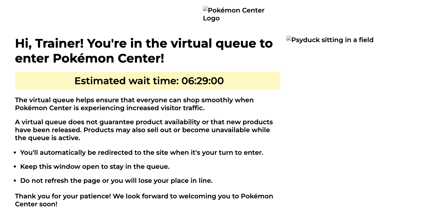Virutal queue Pokemon Center 30th Celebration
