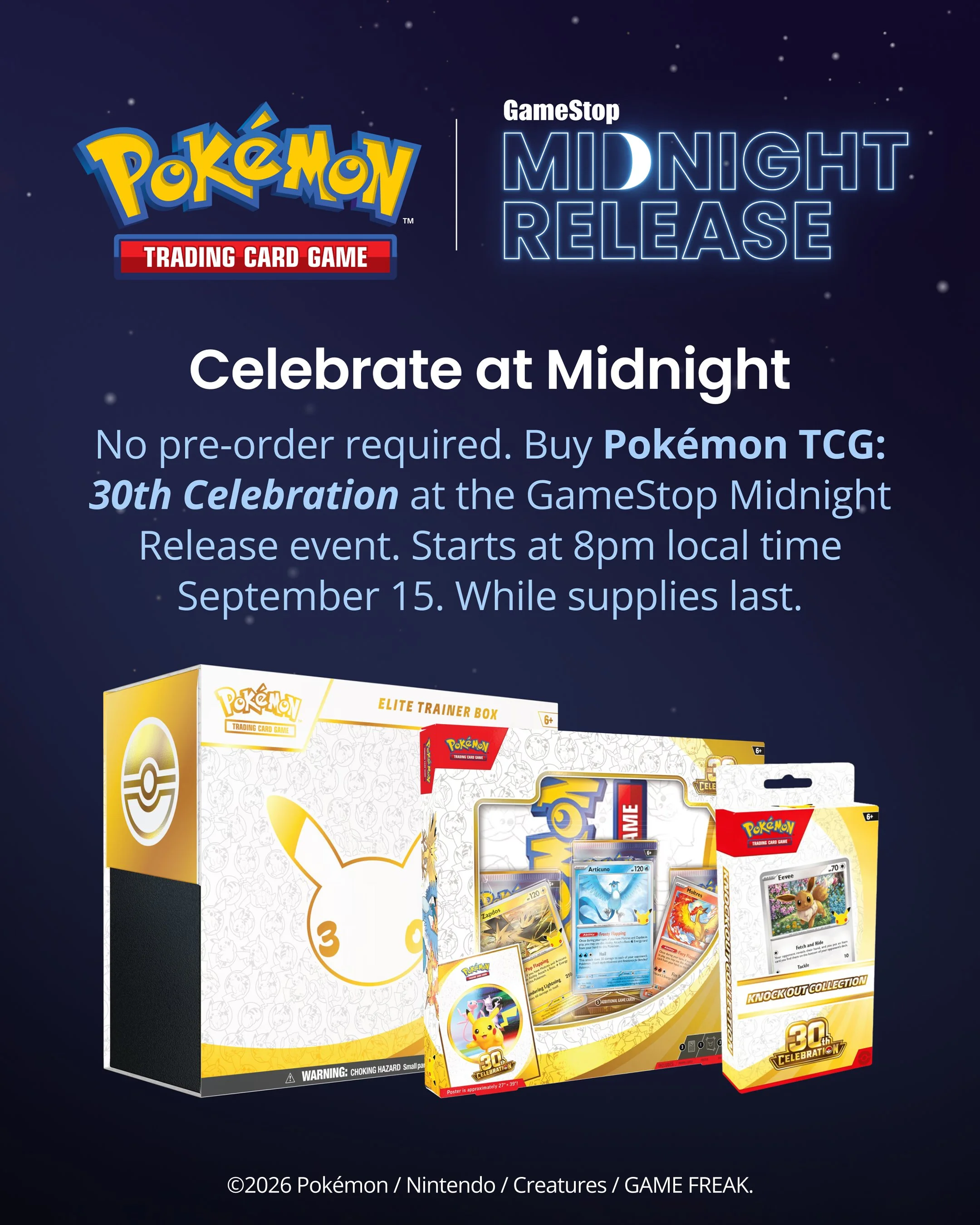 GameStop Midnight Release Pokémon 30th