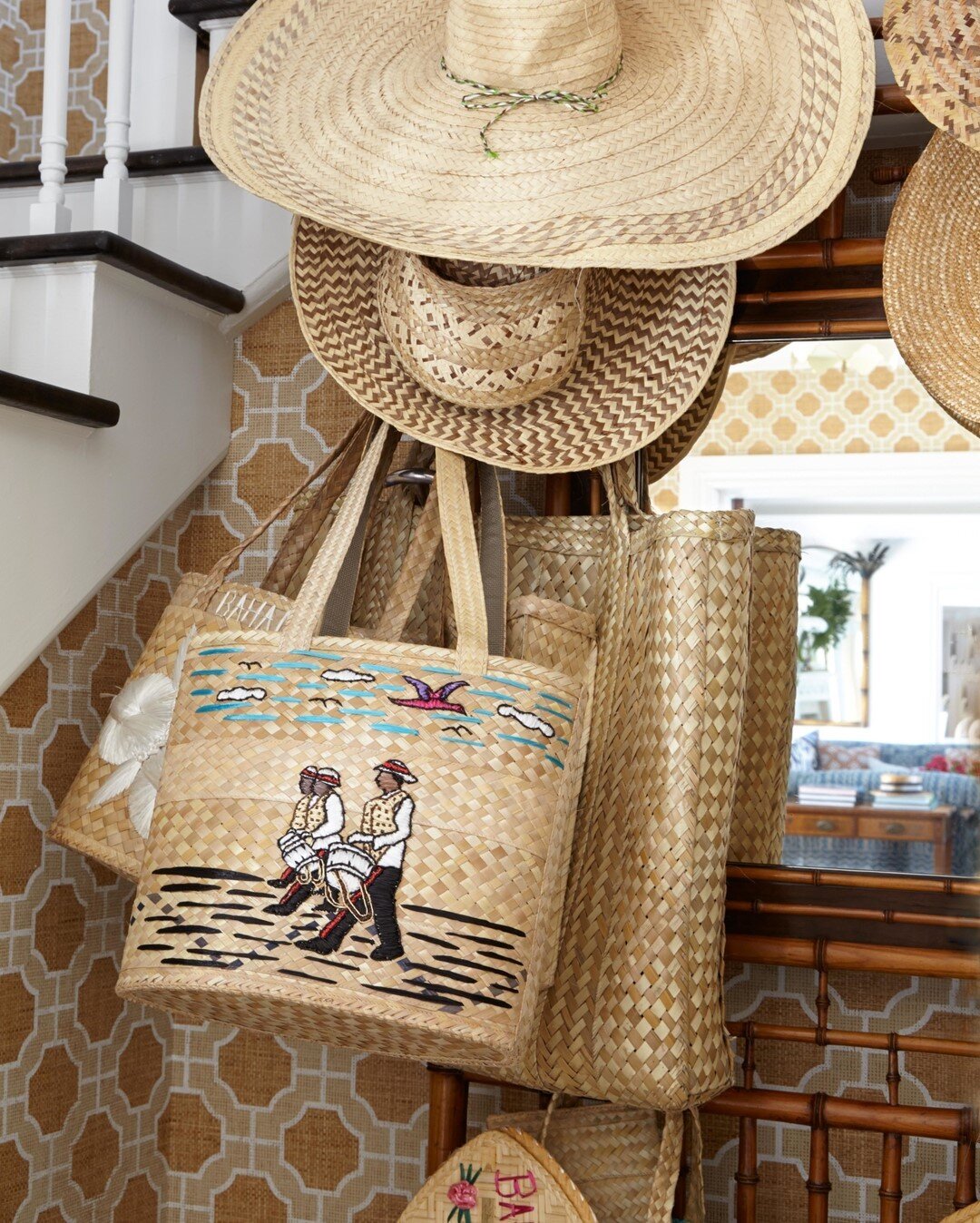 &quot;A Victorian bamboo hat rack holds the client&rsquo;s ever-growing collection of Bahamian bags and hats.&quot; - Amanda quoted from her book, Island Hopping 📔✨🌴⠀⠀⠀⠀⠀⠀⠀⠀⠀
.⠀⠀⠀⠀⠀⠀⠀⠀⠀
Project: Water Martins, Lyford Cay, The Bahamas⠀⠀⠀⠀⠀⠀⠀⠀⠀
. ⠀⠀⠀