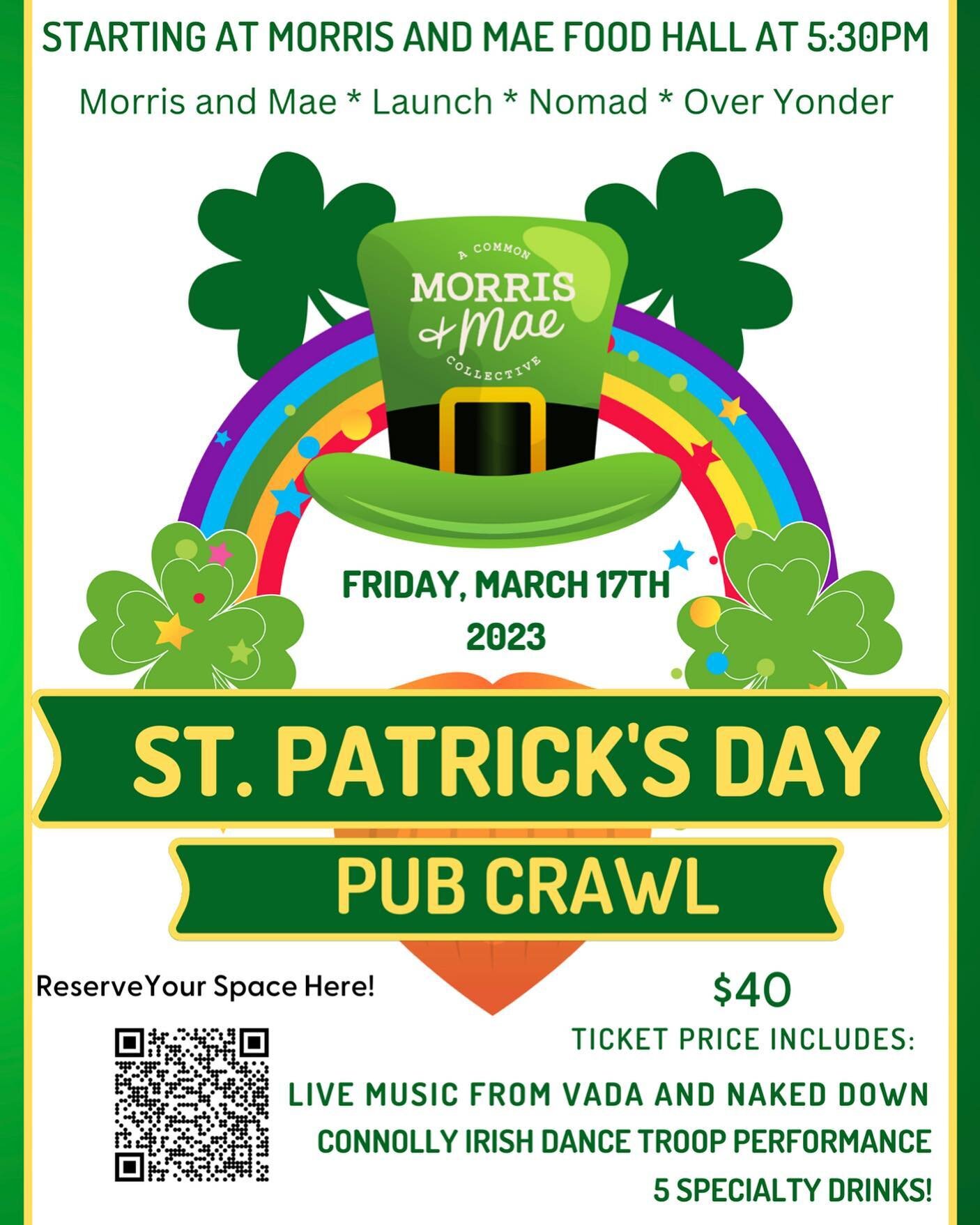 Plan a festive St Patrick&rsquo;s Day evening this Friday with Launch and our friends @morrismaemarket @overyonderbrewing and @nomadredrocks ! Launch will have a unique Irish Cold Brew ready (caffeinated or decaf!). Get your tickets now before they&r