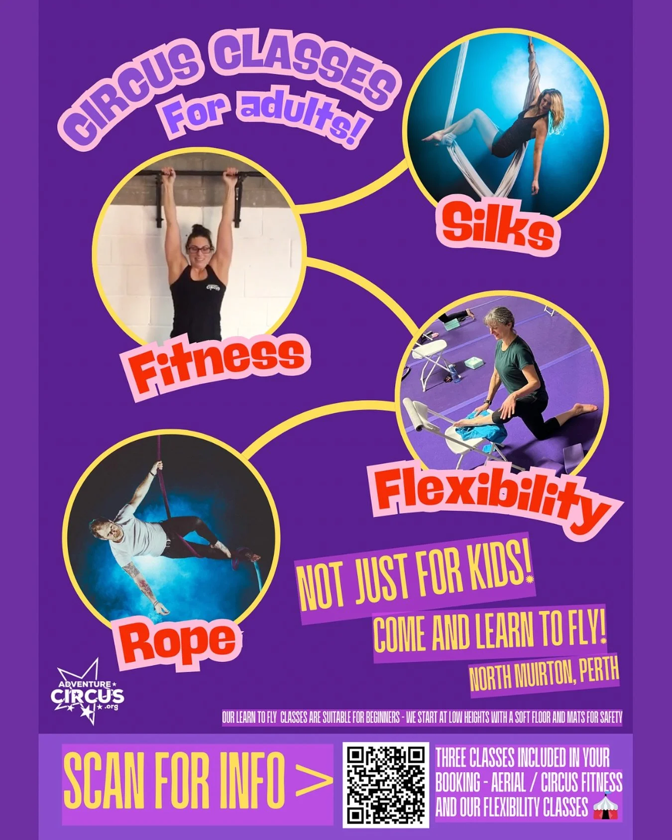 Did you know we also have lots of classes for adults?!

No experience needed.

We have a new absolute beginners silks and rope class starting on Tuesday night in Perth from 8-9pm.

Book via the &lsquo;learn to fly&rsquo; link in our bio 👆🏼

DM us o