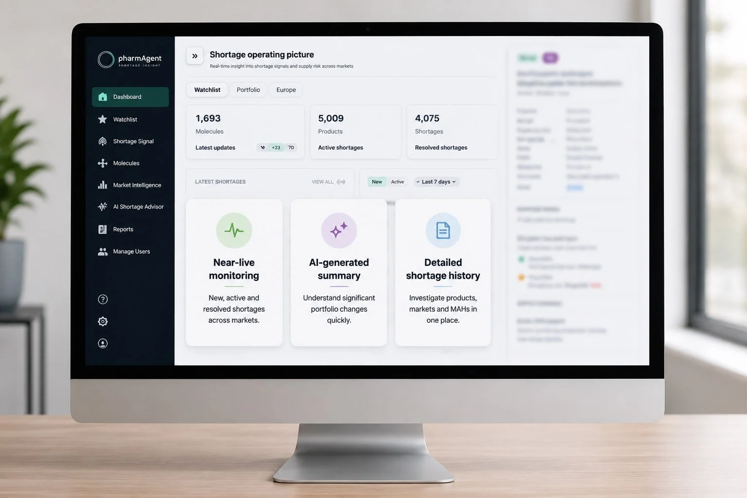 Screenshot of pharmAgent UI Dashboard on a desktop computer