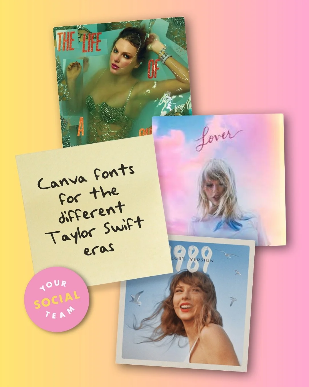 Save this post, Swifies ❤️&zwj;🔥 Here are some great Taylor Swift Font Dupes that you can find in Canva and use for the different Eras. ⁠
⁠
The fonts Taylor Swift uses in her designs and album covers are mostly originally designed. But these Canva D