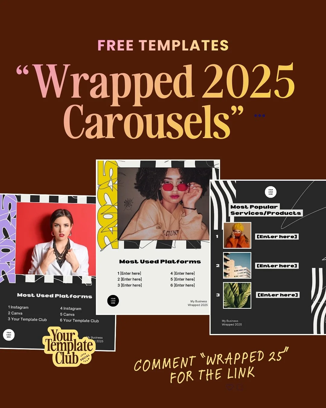 Comment &ldquo;WRAPPED25&rdquo; ✨ Our FREE Wrapped 2025 Carousel Templates are here! ✨ Just on the hottest trend if the year on the internet in minutes with these Spotify Wrapped parody templates!⁠
⁠
We&rsquo;ve been creating these Instagram Wrapped 