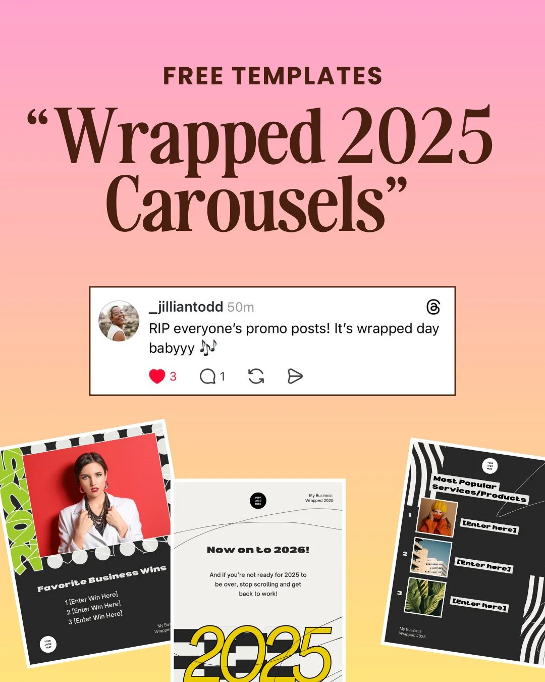 Comment &quot;WRAPPED25&quot; ✨ Our FREE Wrapped 2025 Carousel Templates are here! 
✨ Post the hottest trend of the year on the internet in minutes, with these Spotify Wrapped parody templates!⁠
⁠
Comment &quot;WRAPPED25&quot; and we will DM you the 