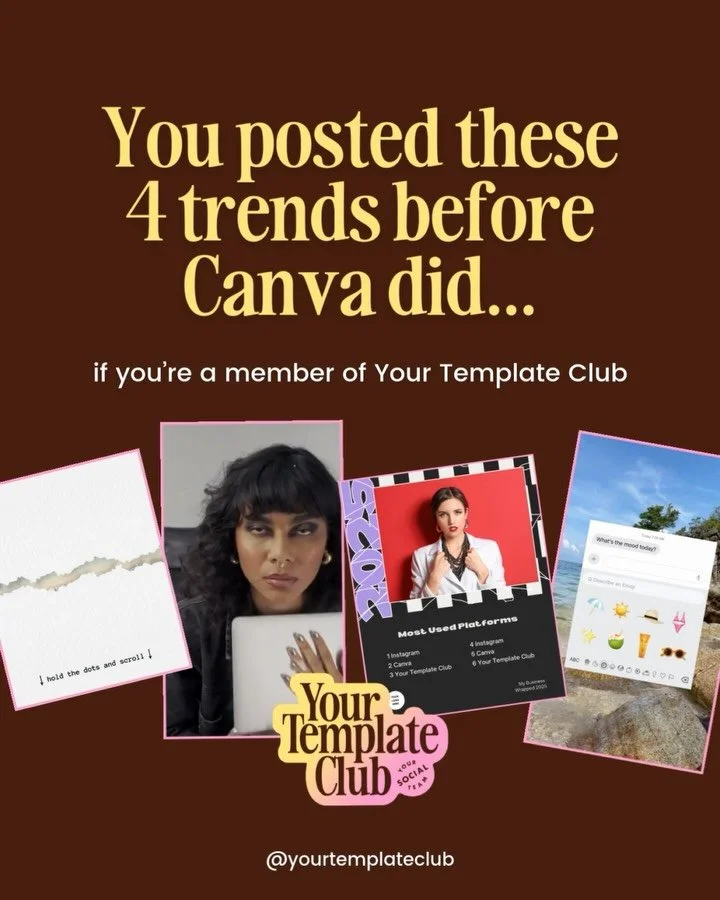In the past 6 days, Canva posted on their Instagram 4 trends that our members of @yourtemplateclub already have in template form inside the Club. So, I am sorry while I brag a little about how we&rsquo;re ahead of the trends. 😊⁠
⁠
Specially now with