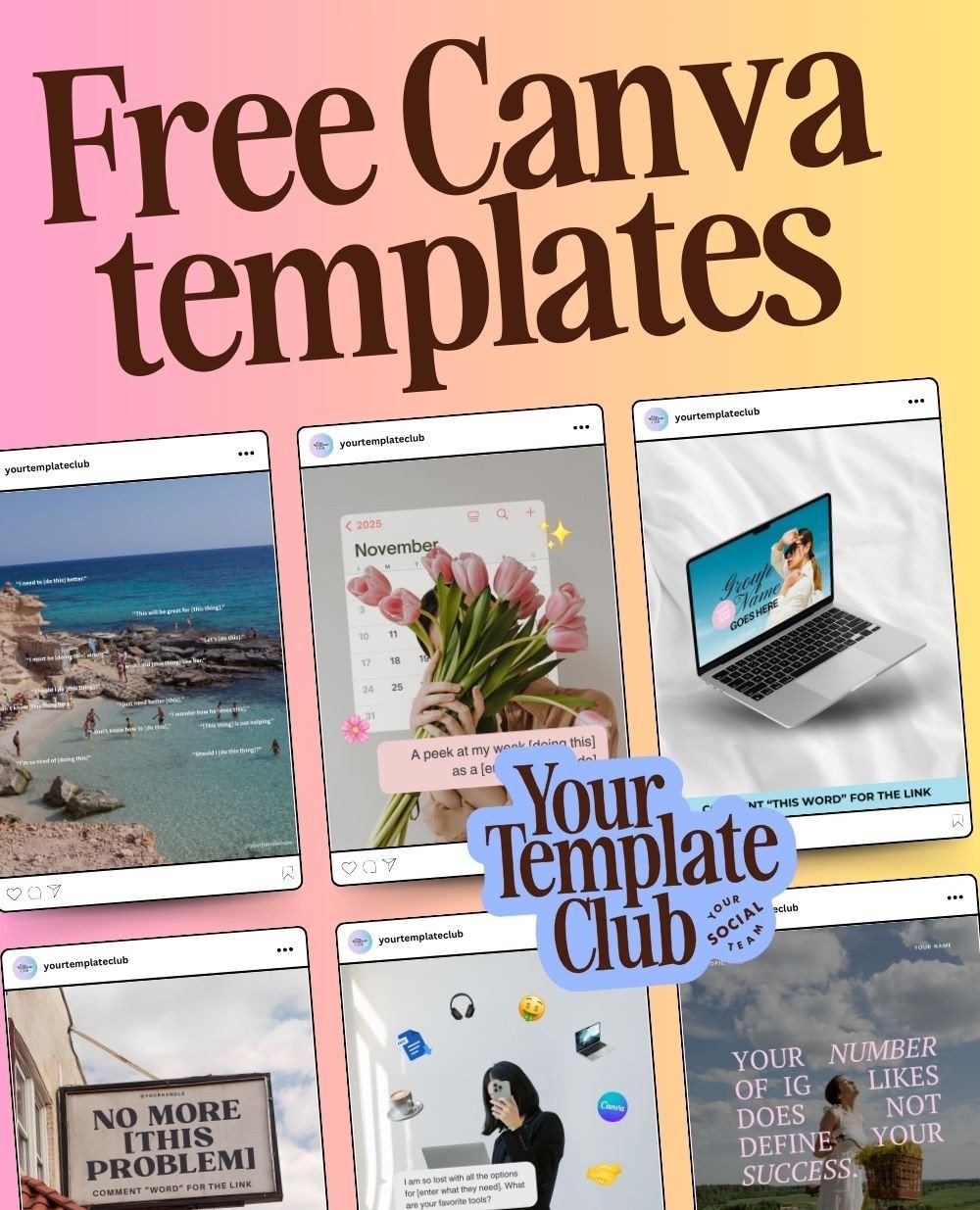 We have 10 beautiful Free Canva Templates for Instagram for you to try out!⁠
⁠
We've been talking a lot about our content membership, @yourtemplateclub. But you may want to try before you buy. In that case, we have 10 free feed post templates for you