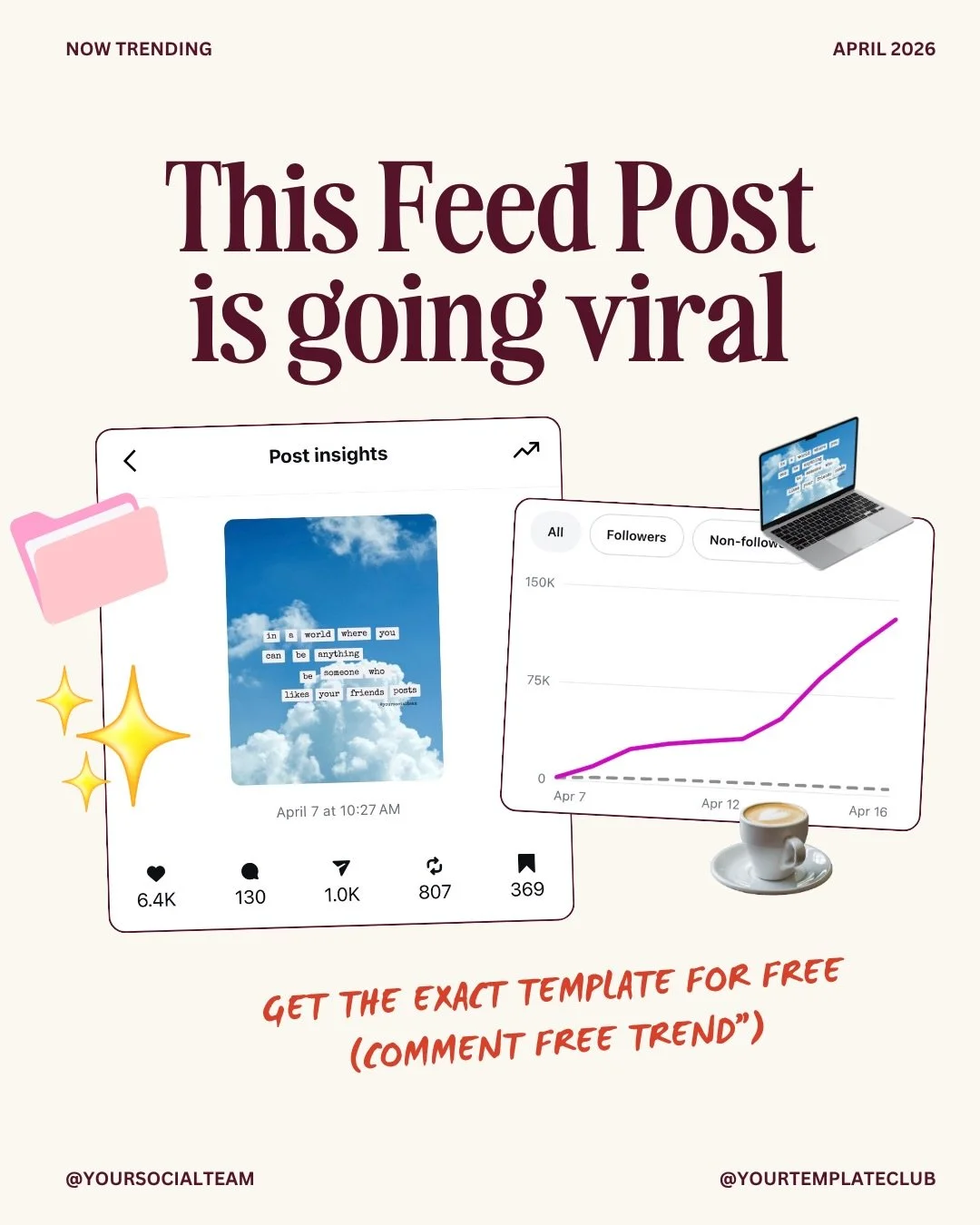 (Comment &ldquo;FREE TREND&rdquo; for the template!)⁠
⁠
Not a reel, not a Carousel. Just a good ol&rsquo; feed post made in 2 minutes with a brand new template from @yourtemplateclub. 🤩⁠
⁠
This post has been live since April 7&hellip; and it just ke