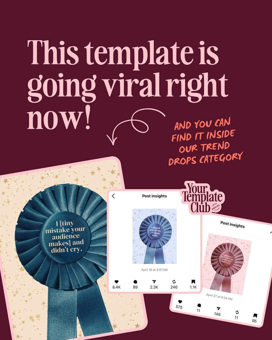 Apparently the algorithm Gods can't get enough of this template from inside @yourtemplateclub. 📈🔥⁠
⁠
This Velvet Ribbon trend is doing its trending thing --- and it's working for us and our members, who are using this template to connect with their