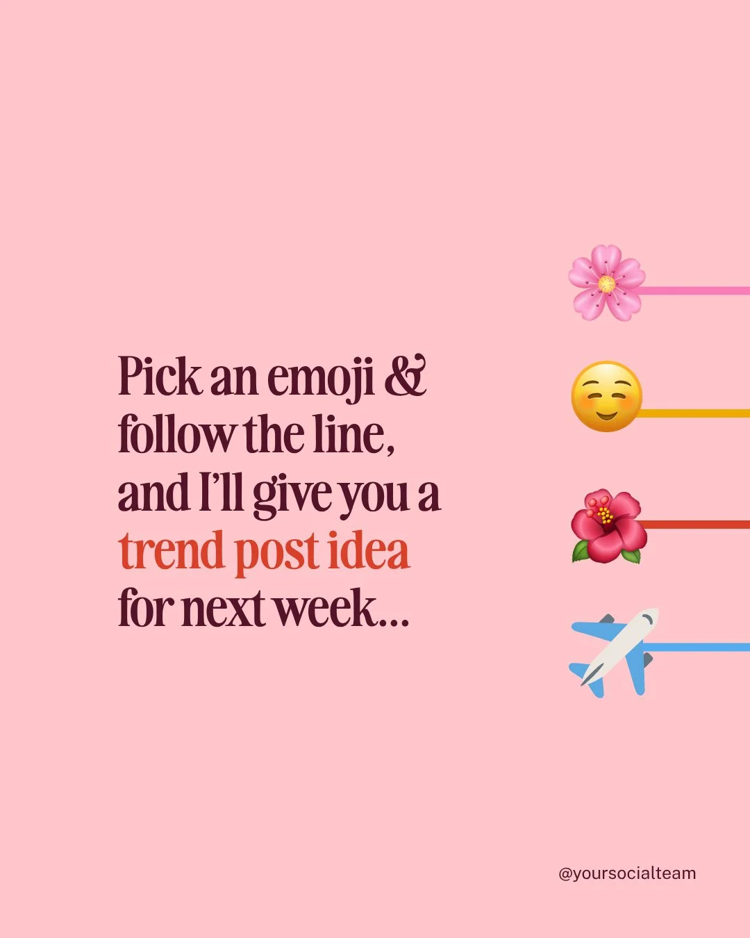 Pick an emoji &amp; I will give you a trend to post next week.⁠
⁠
And if you want all the templates for these, including this very Carousel, comment TRENDZ and I will send you the link to join Your Template Club, because there are all dropping this M