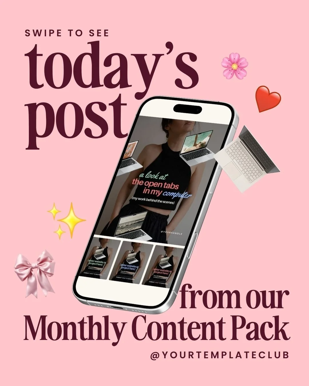 This is what "done-for-you content" actually means. 🤩

If you need something to post today, open up the June Monthly Content Pack. The idea, the design, and the caption, are all ready to go!

You do not write it from scratch.

You do not d