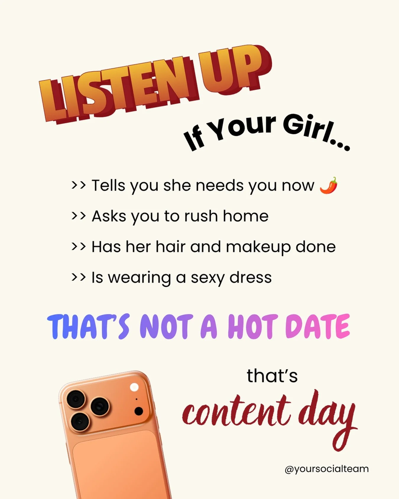 If she tells you to rush home, her hair and makeup are done, and she&rsquo;s wearing a hot outfit&hellip; that can only mean one thing:⁠
⁠
It&rsquo;s content day, and you&rsquo;re behind the camera.⁠
⁠
If you&rsquo;re reading this, this means this tr