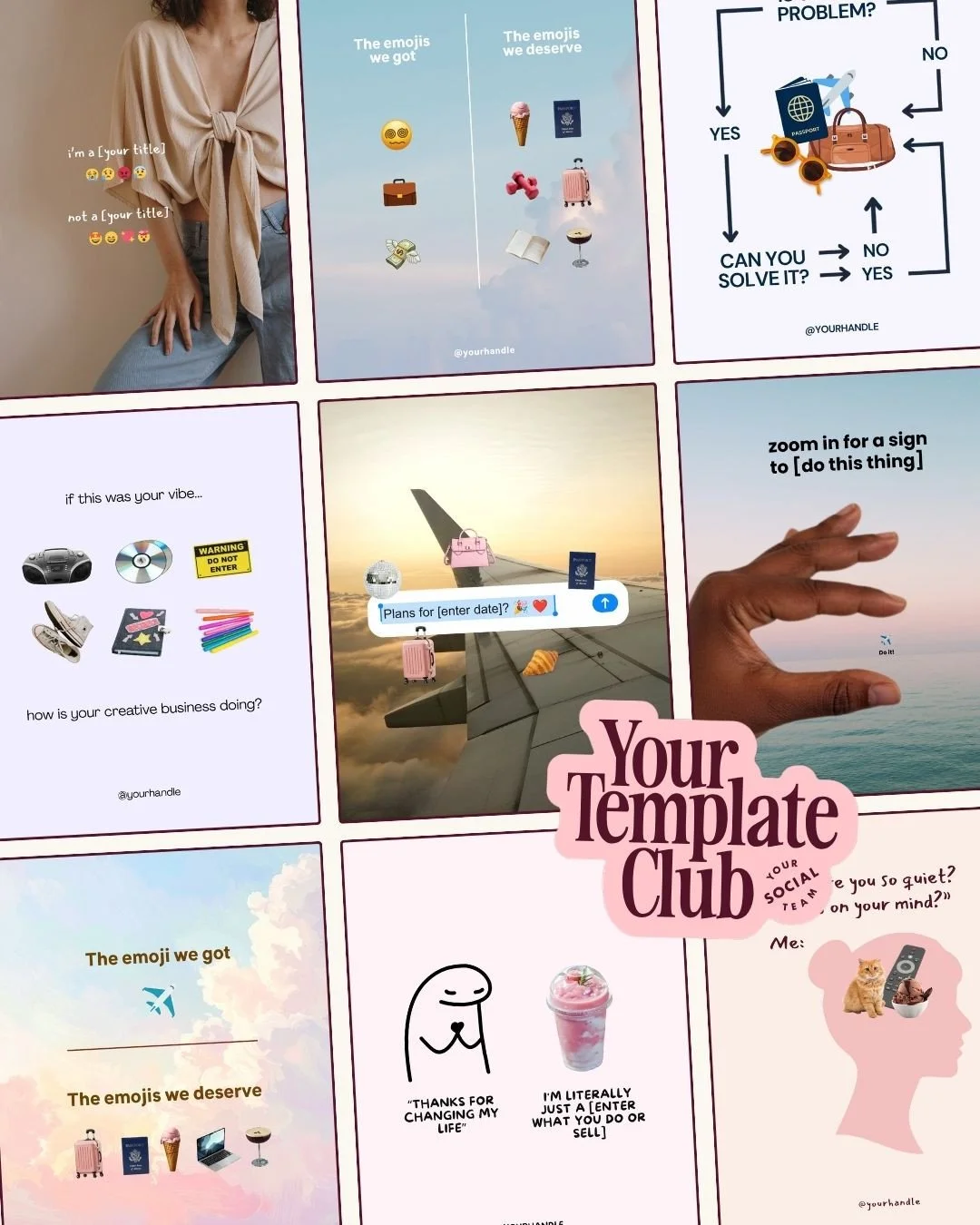 It's the first of the month which means we have a new pack of template in our library at the @yourtemplateclub!⁠
⁠
And since we are obsessed with the visual emoji trends, we dedicated an ENTIRE pack to them! 🤩⁠
⁠
Now available inside the Instagram F