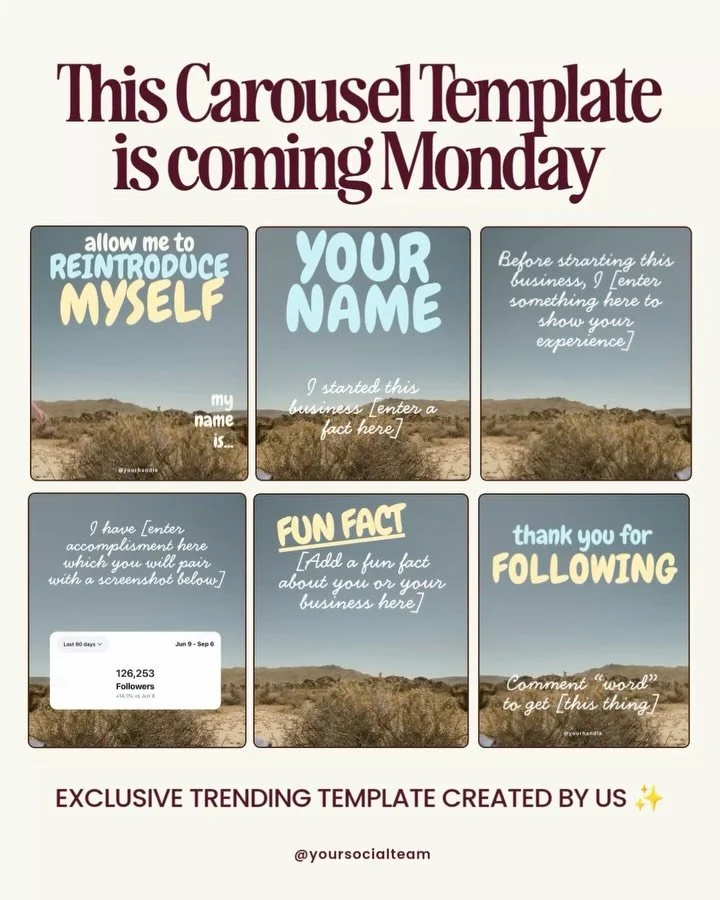 This Carousel template everyone is blowing up my DMs to ask about is coming this MONDAY to @_trend_drops and @yourtemplateclub. ⁠
⁠
This is a great example of what we do: we don&rsquo;t just recreate early trends as Canva templates . we put our own s