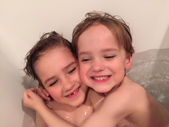 Milo & Cy in the bath