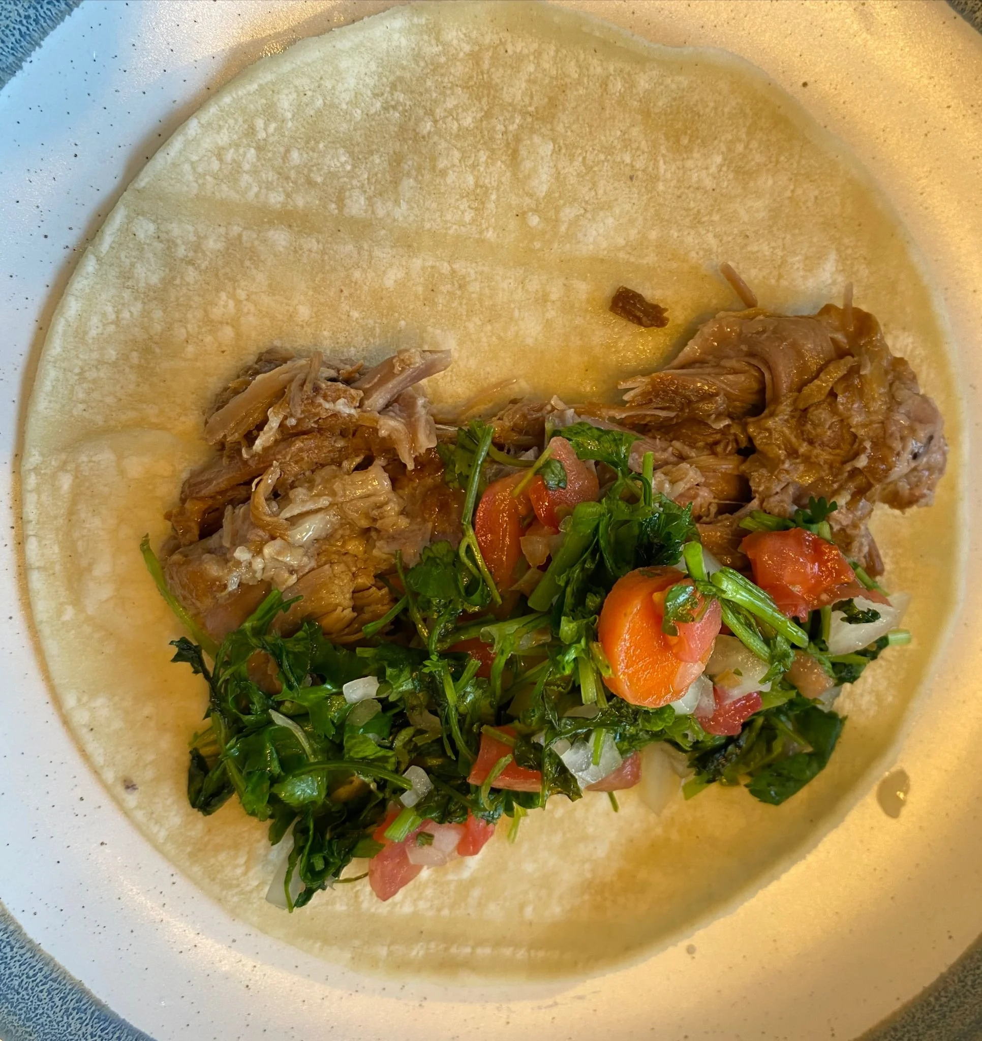 Taco de carnitas con tortilla Santa Rosa