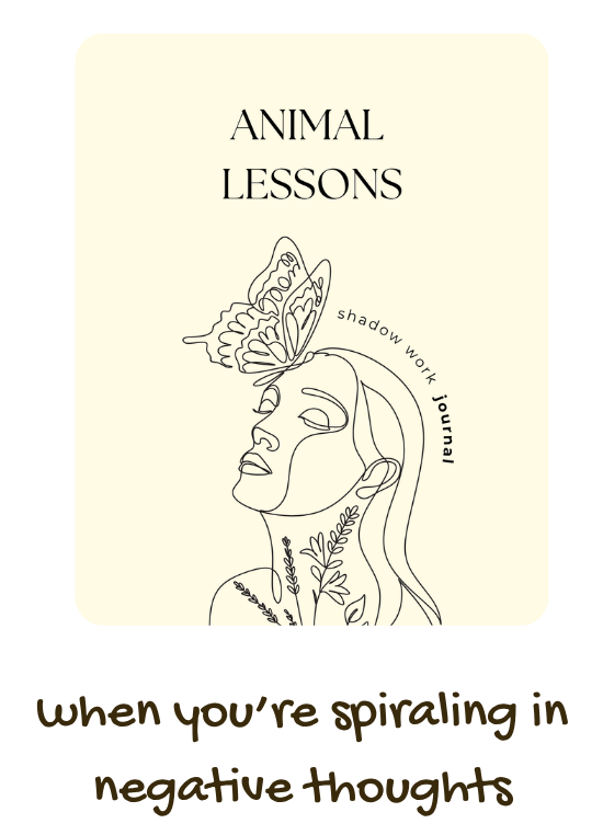 minimalist line art woman with butterfly on her head. This is the cover photo for the Animal Lessons Shadow Work Journal