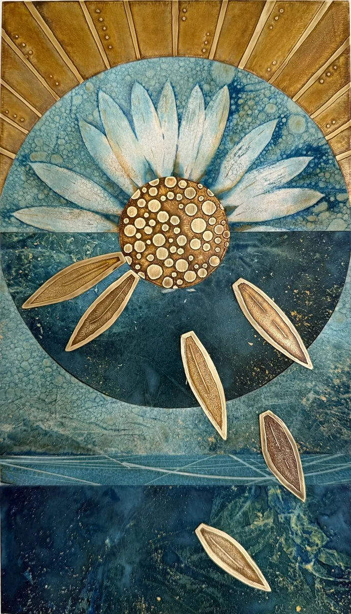 Arise Shine!
Cyanotype collage with etched brass
6"x11" $200 (SOLD)