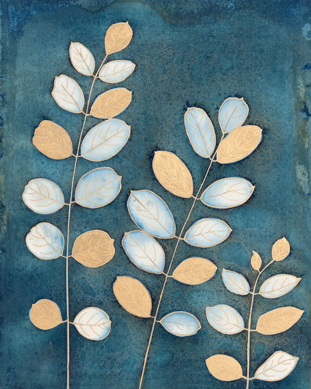 Wisteria Gold 
Wet cyanotype enhanced with gold inks. 8"x10"(SOLD)