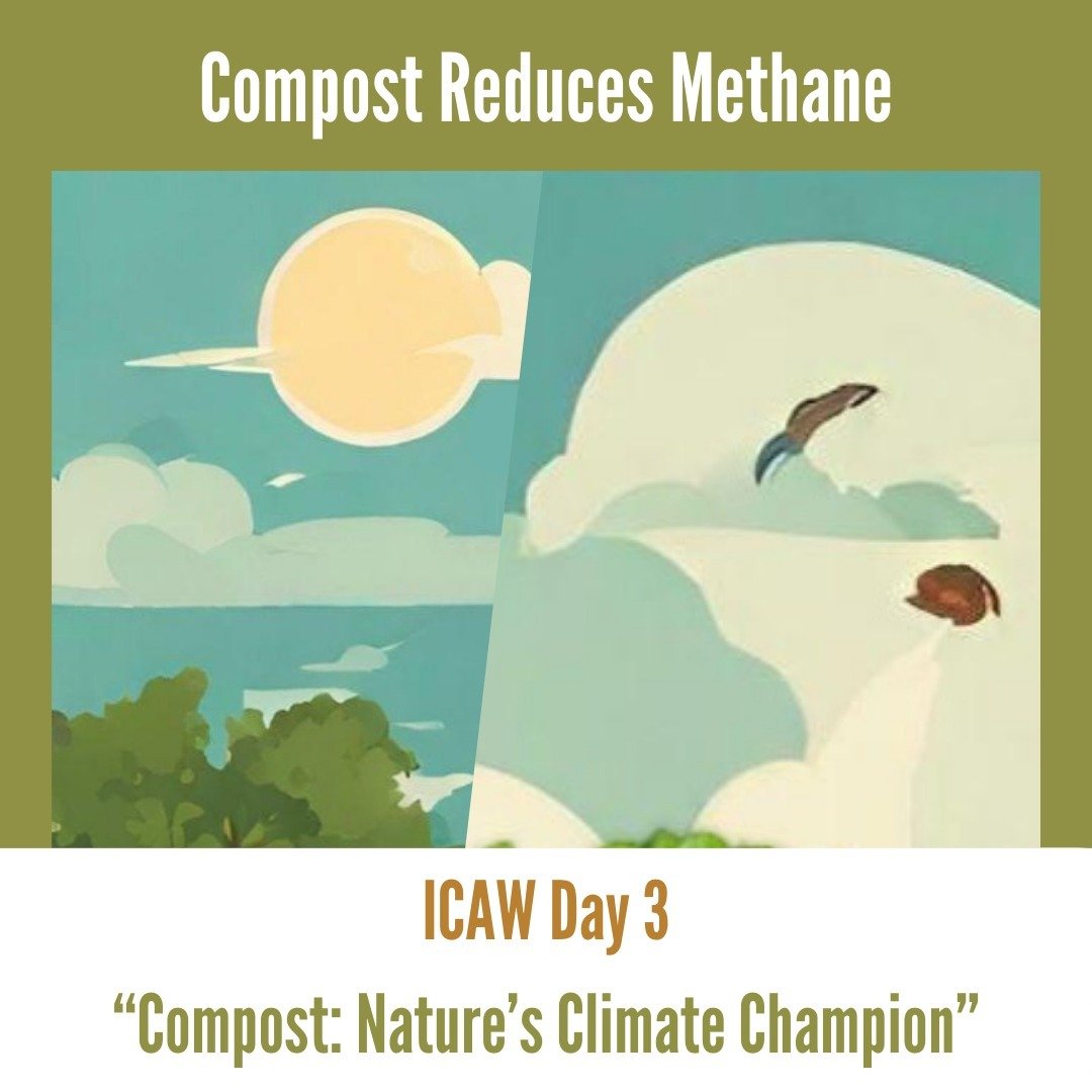 Day 3! When food scraps, yard waste and other organic materials go to a landfill, their decomposition produces methane, a potent greenhouse gas. The production of methane is due to anaerobic decomposition which occurs in the absence of oxygen. A comp