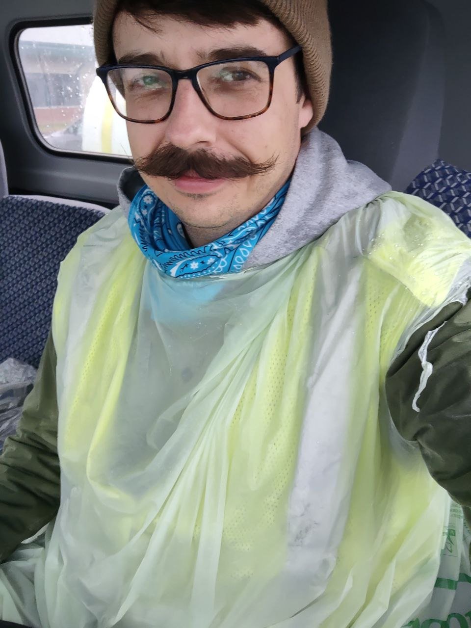 "Compostable waste bags make great ponchos!" -Route driver Terragan

Routes are still running in the rain! Drive safe everyone :)