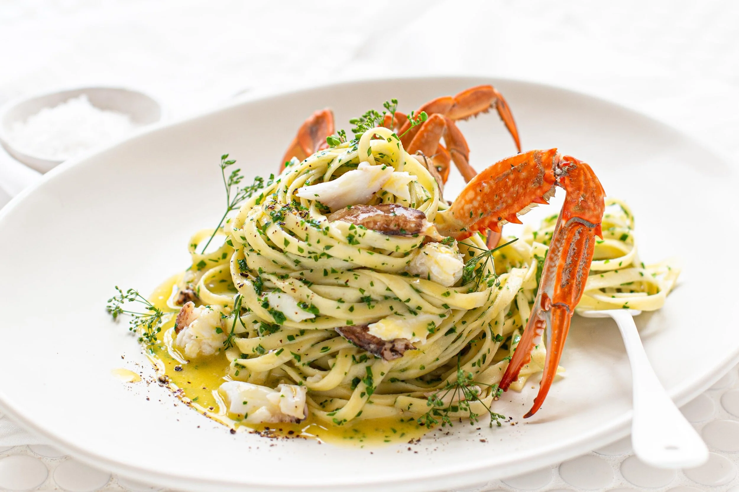 Blue Swimmer Crab Linguine with Garlic & Parsley — Angelakis Bros