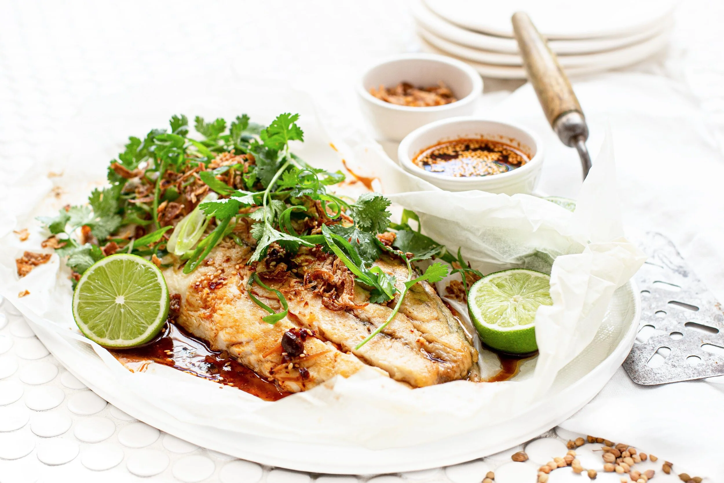 Baked Barramundi Fillet with Soy, Sesame & Garlic — Angelakis Bros