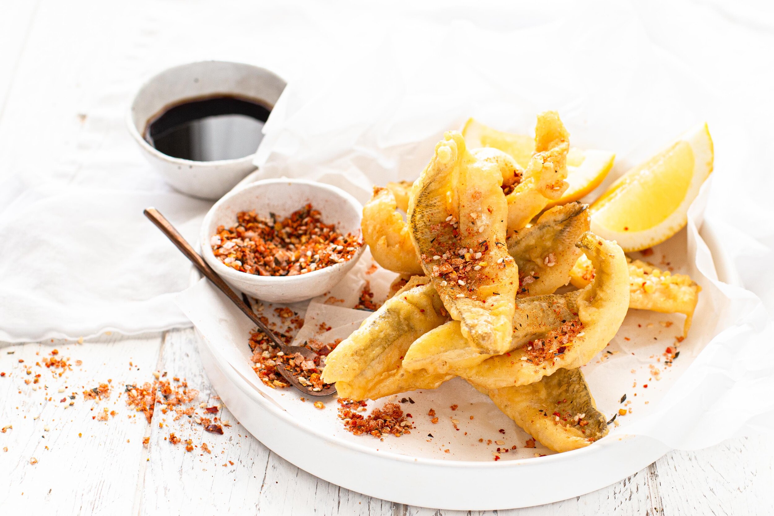 Tempura Silver Whiting Fillets with Shichimi Togarashi Salt — Angelakis Bros