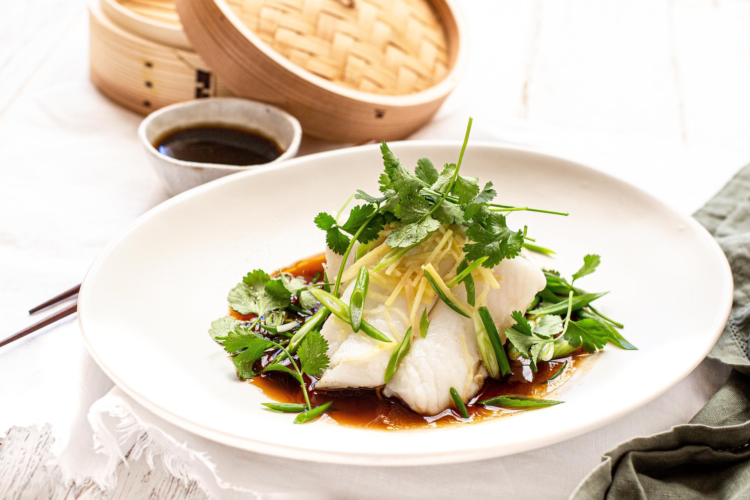 Chinese Steamed Fish with Ginger Shallot Sauce