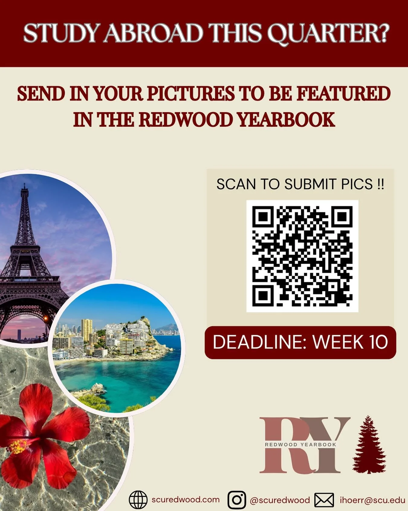 Did you study abroad this quarter? Send in your pictures to be featured in our yearbook! โ๏ธ๐๐
#redwood #scuredwood #redwoodyearbook #yearbook #scu #santaclara #santaclarauniversity #studyabroad