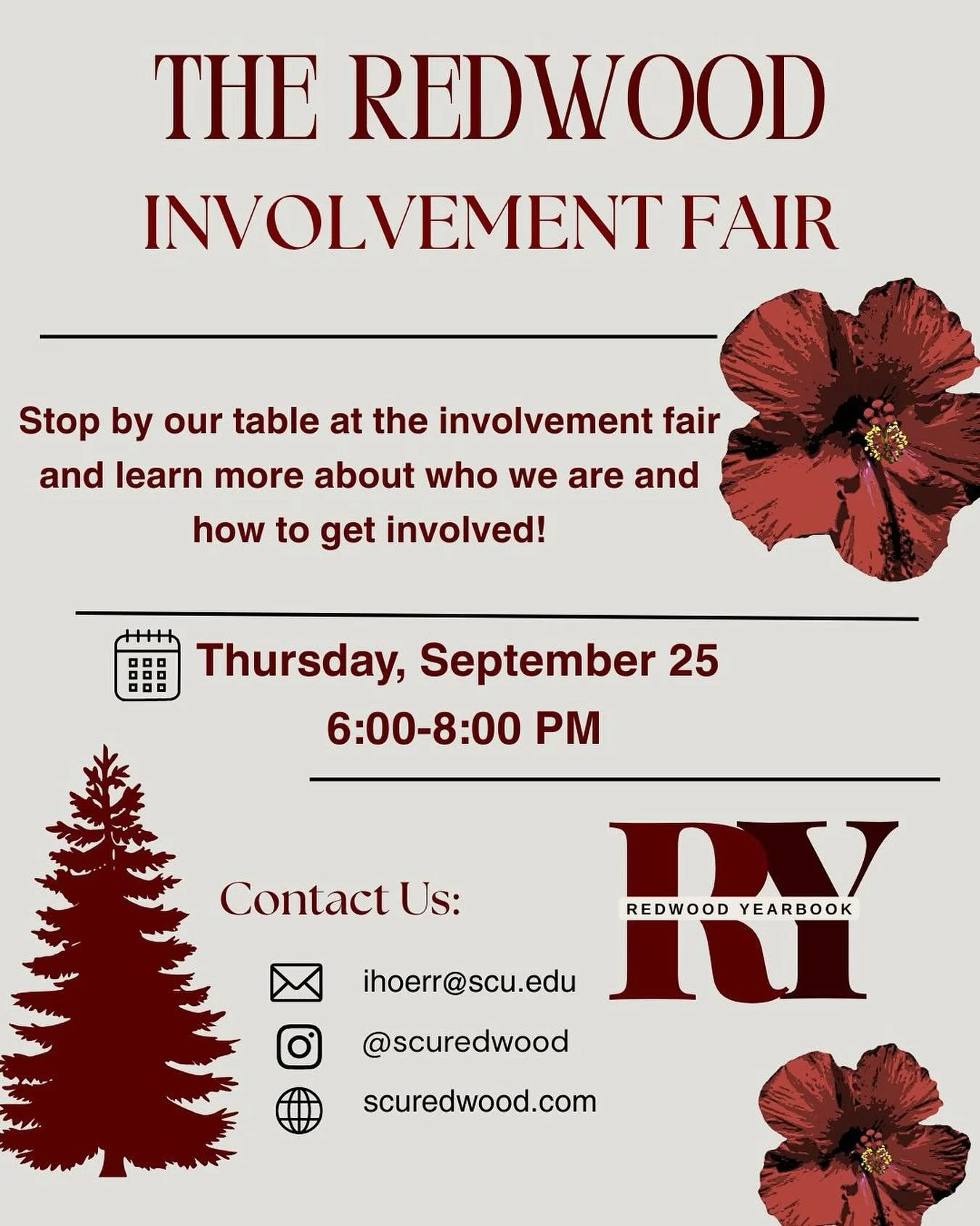 Come stop by the involvement fair tomorrow!
#redwood #scuredwood #redwoodyearbook #yearbook #scu #santaclara #santaclarauniversity