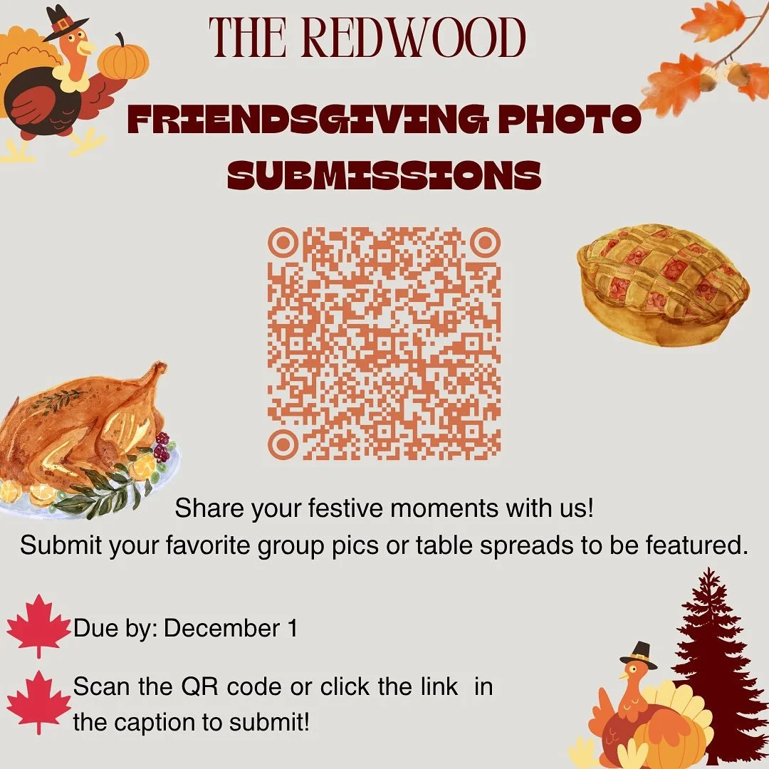 Submit your Friendsgiving pictures for a chance to be featured in the yearbook! 

https://docs.google.com/forms/d/e/1FAIpQLSddva6Bdr2_Sehp7ySCuTsizTuKH6rmpXHSOWXHdfrbd5e3BA/viewform?usp=dialog

#redwood #redwoodyearbook #thanksgiving #santaclaraunive