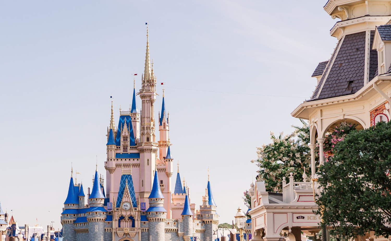 Cinderella Castle at Magic Kingdom in Walt Disney World, viewed from Main Street, U.S.A.