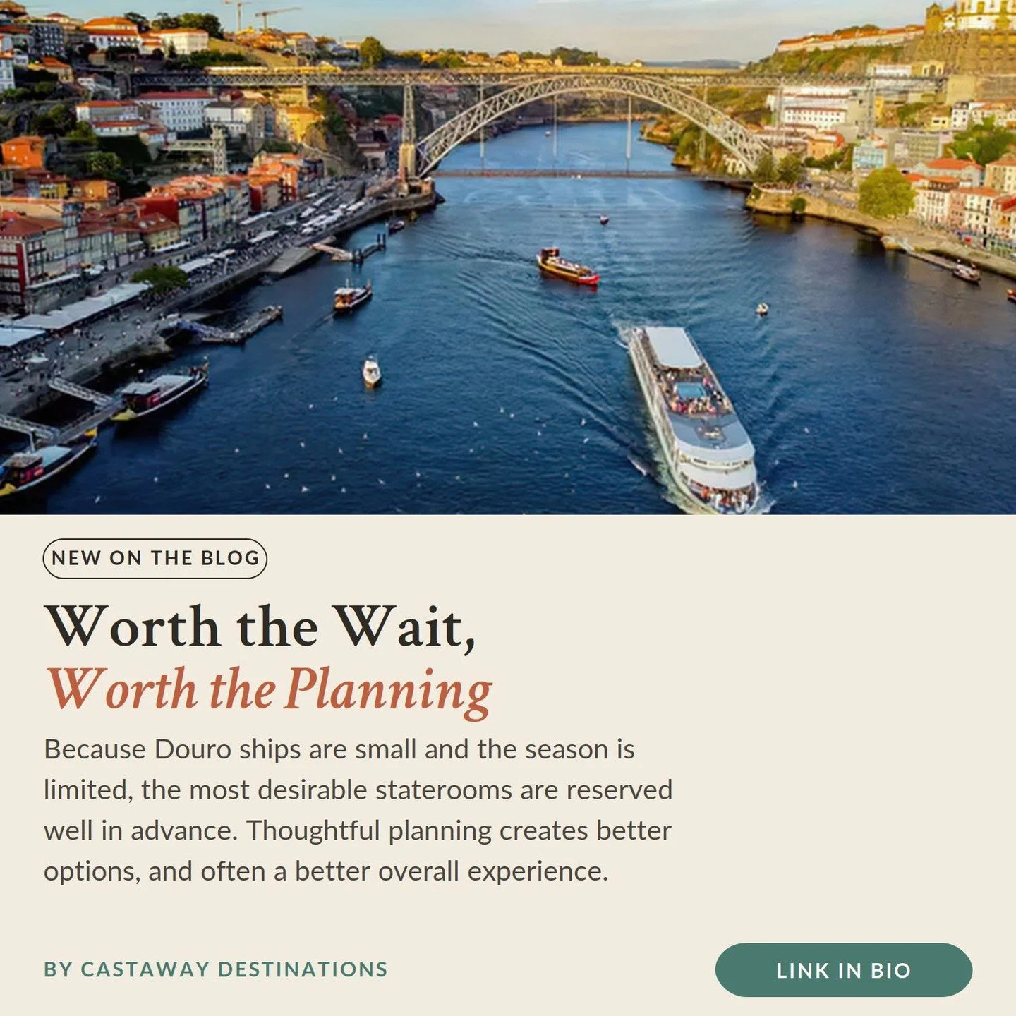 The best travel experiences are often the ones that require a little patience.⁣
⁣
Because Douro ships are smaller and the sailing season is limited, many of the most desirable staterooms are reserved well in advance. It's one of the reasons travelers