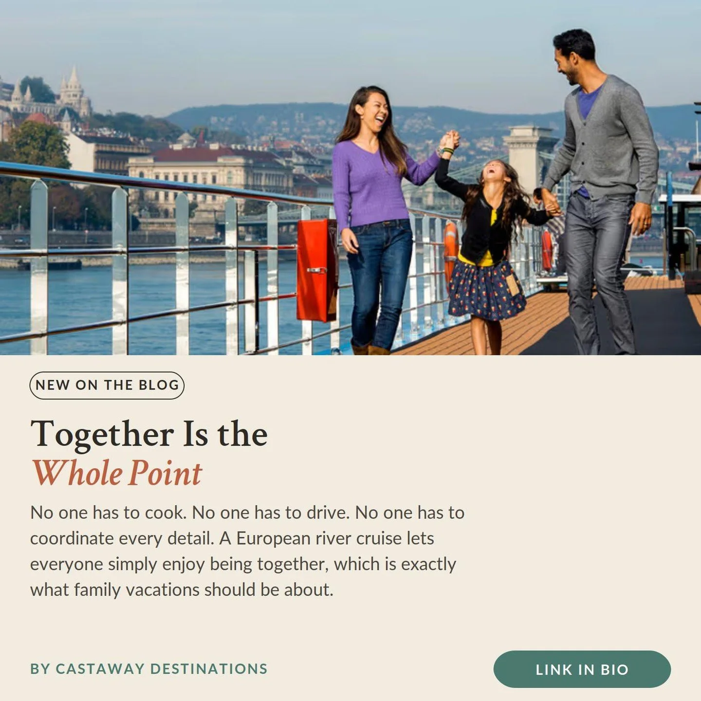 No one has to cook.⁣
⁣
No one has to drive.⁣
⁣
No one has to coordinate every detail.⁣
⁣
A European river cruise lets everyone simply enjoy being together, which is exactly what family vacations should be about.⁣
⁣
My newest blog shares why more fami