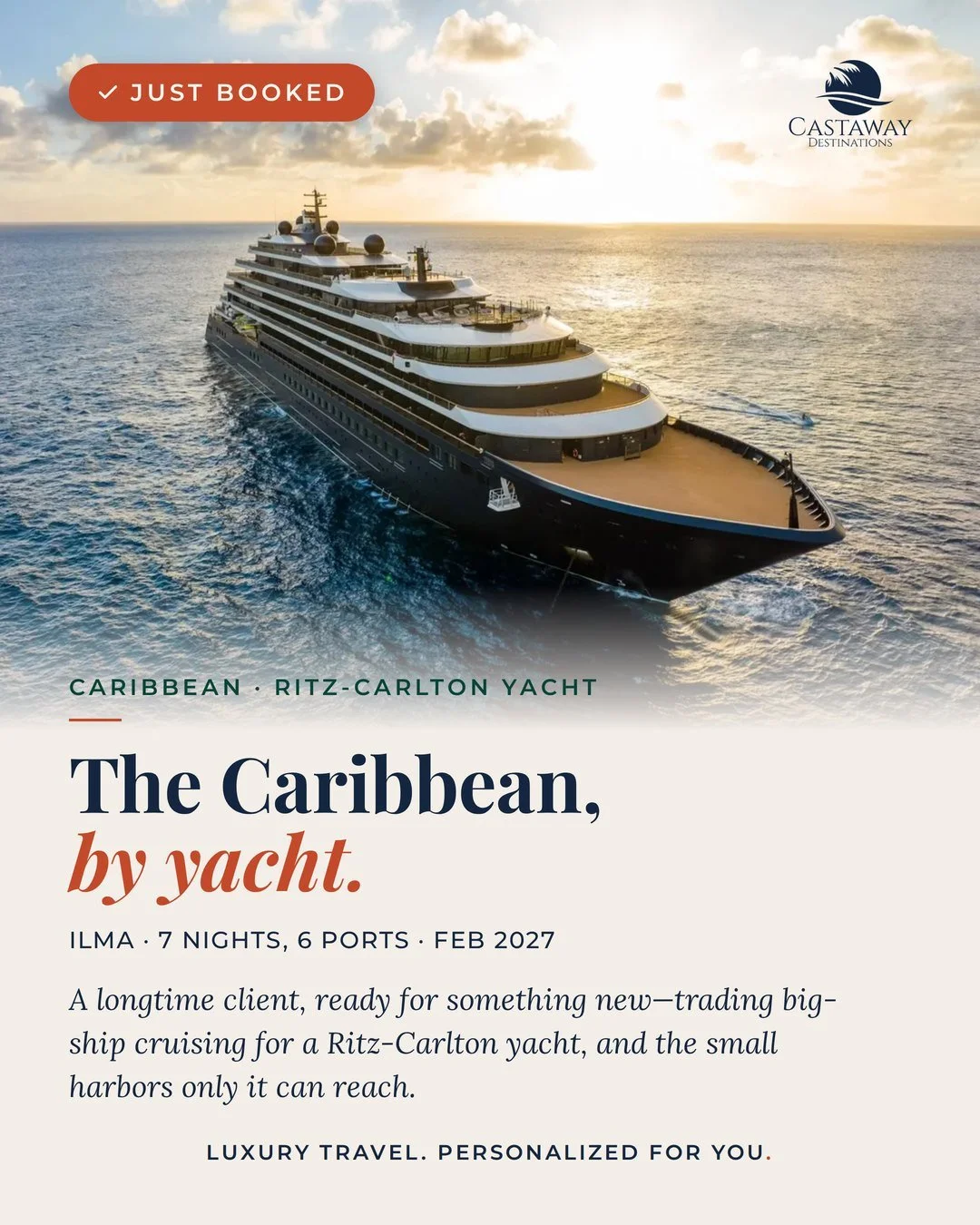 Just booked &mdash; and this one's special. ✨⁣
⁣
A favorite client who's already sailed with Silversea and Windstar came to us wanting something new&hellip; and we found it: a 7-night Caribbean voyage aboard the Ritz-Carlton Yacht Collection's Ilma, 