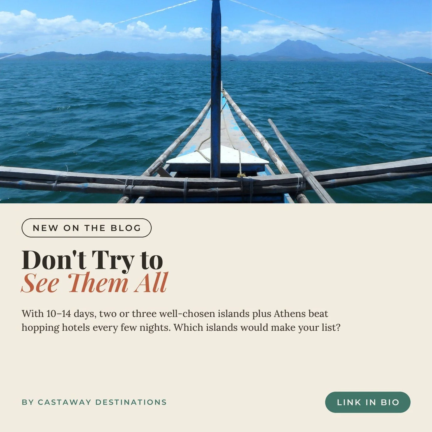 When it comes to Greek island hopping, more islands don&rsquo;t necessarily make a better trip.⁣
⁣
For a 10 to 14 day vacation, I often prefer two or three islands plus time in Athens. Choosing islands that work naturally together means less time pac