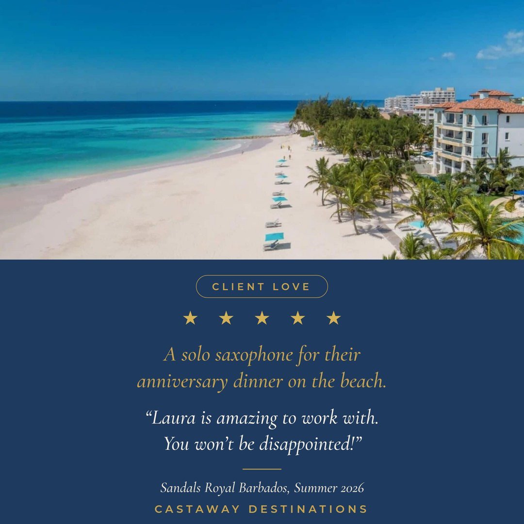 Their anniversary, on a beach in Barbados, with a solo saxophone playing just for them. ⁣
⁣
Sometimes the magic is in the little details you don't see coming. This is exactly the kind of moment we live to create.⁣
⁣
⭐⭐⭐⭐⭐ "Laura is amazing to wo