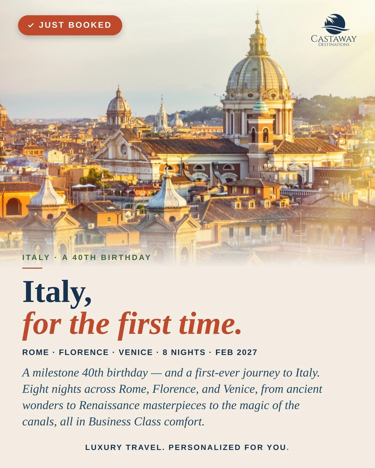 Just booked: a first trip to Italy, and a 40th birthday worth celebrating.⁣
⁣
For a first visit, we wanted every morning to start steps from the icons, so we chose hotels our clients can walk right out of and into the city. In Rome, Hotel Dei Borgogn