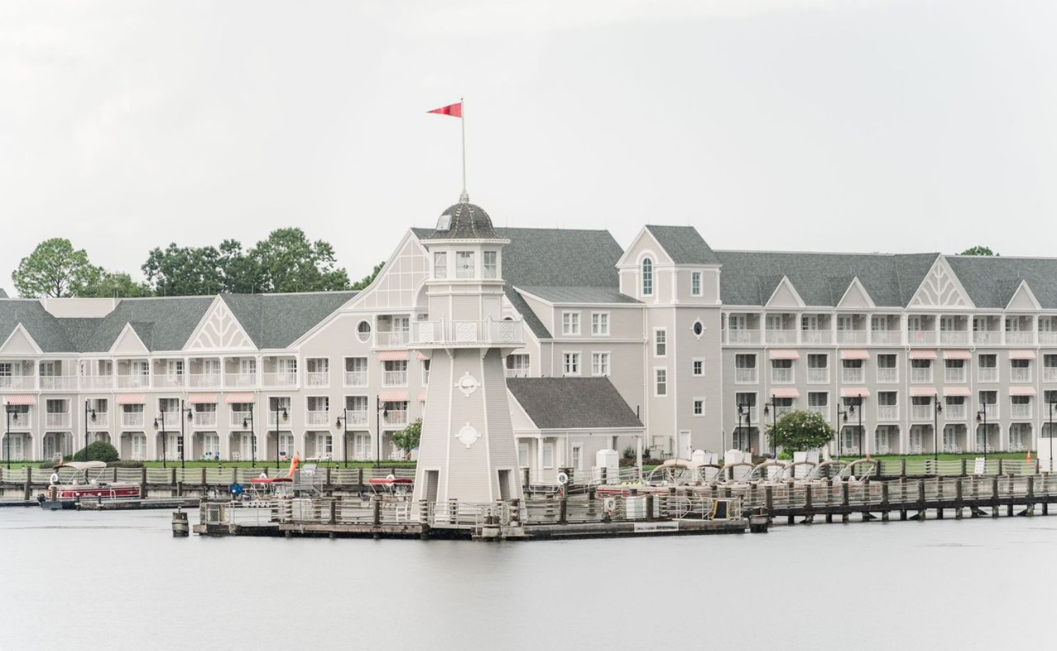 Disney's Yacht Club Resort and its waterfront marina at Walt Disney World in Florida.