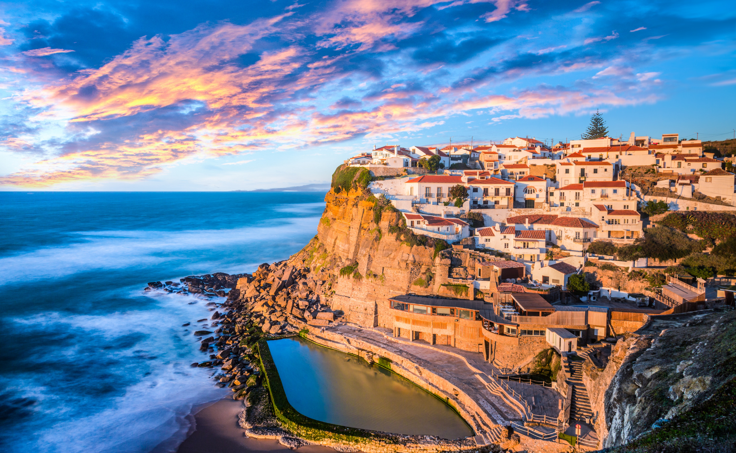 The picturesque cliffside village of Azenhas do Mar along Portugal's Atlantic coast near Sintra.