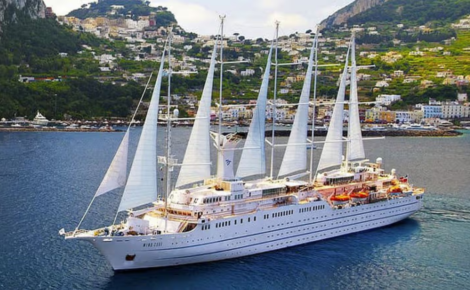 Windstar Wind Surf sailing along the Mediterranean coast