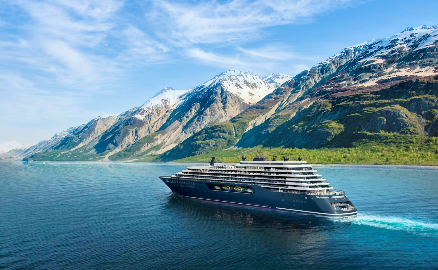 Ritz-Carlton yacht Luminara sailing through the mountains and waterways of Alaska