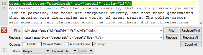 A cropped screenshot of a tag after it has been properly coded using regular expressions within a Find and Replace command.